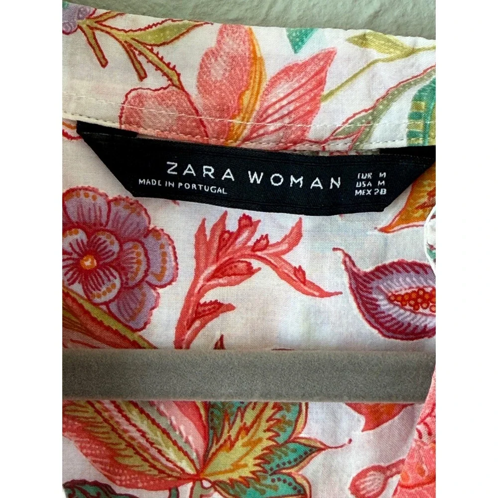 Zara Woman Floral Paisley Button Down Tunic Mini Dress White Multi Color‎ Size M